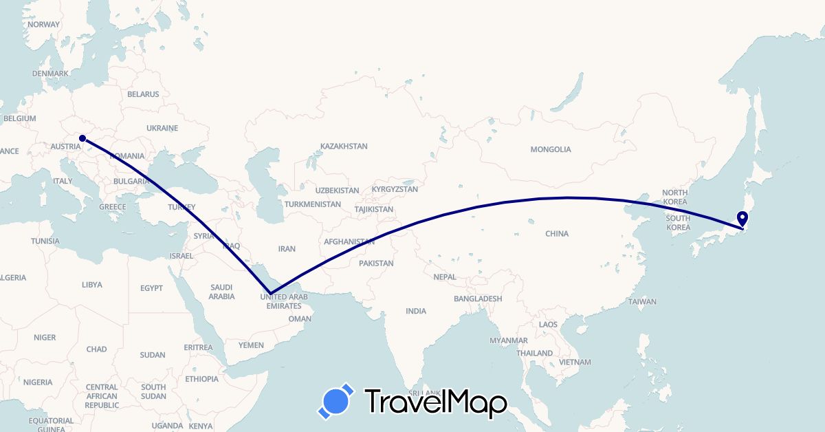 TravelMap itinerary: driving in Austria, Japan, Qatar (Asia, Europe)